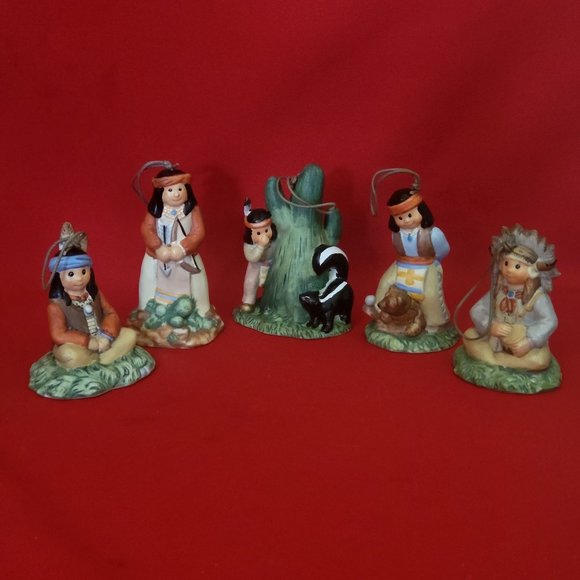 Vintage Native American Indian Figurines Bell Ornaments Set of 5 - Picture 4 of 12